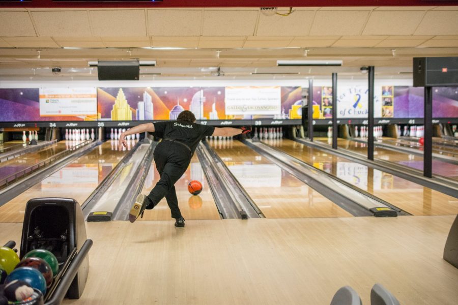 Person bowling at the bowling alley