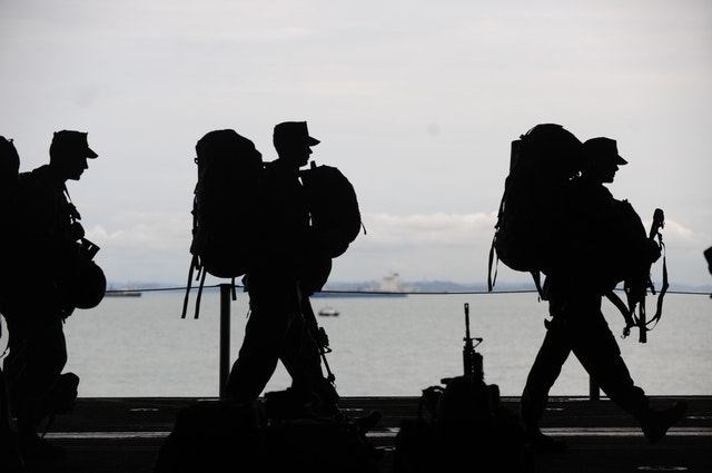 Shadowed view of soliders